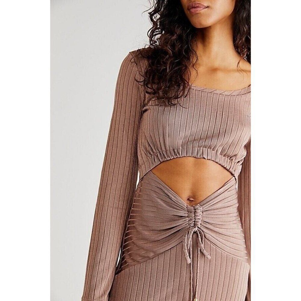 NWT FREE PEOPLE Sz S ONE & ONLY MAXI DRESS RIBBED CUTOUT LONG SLEEVE MAXI - Picture 2 of 3